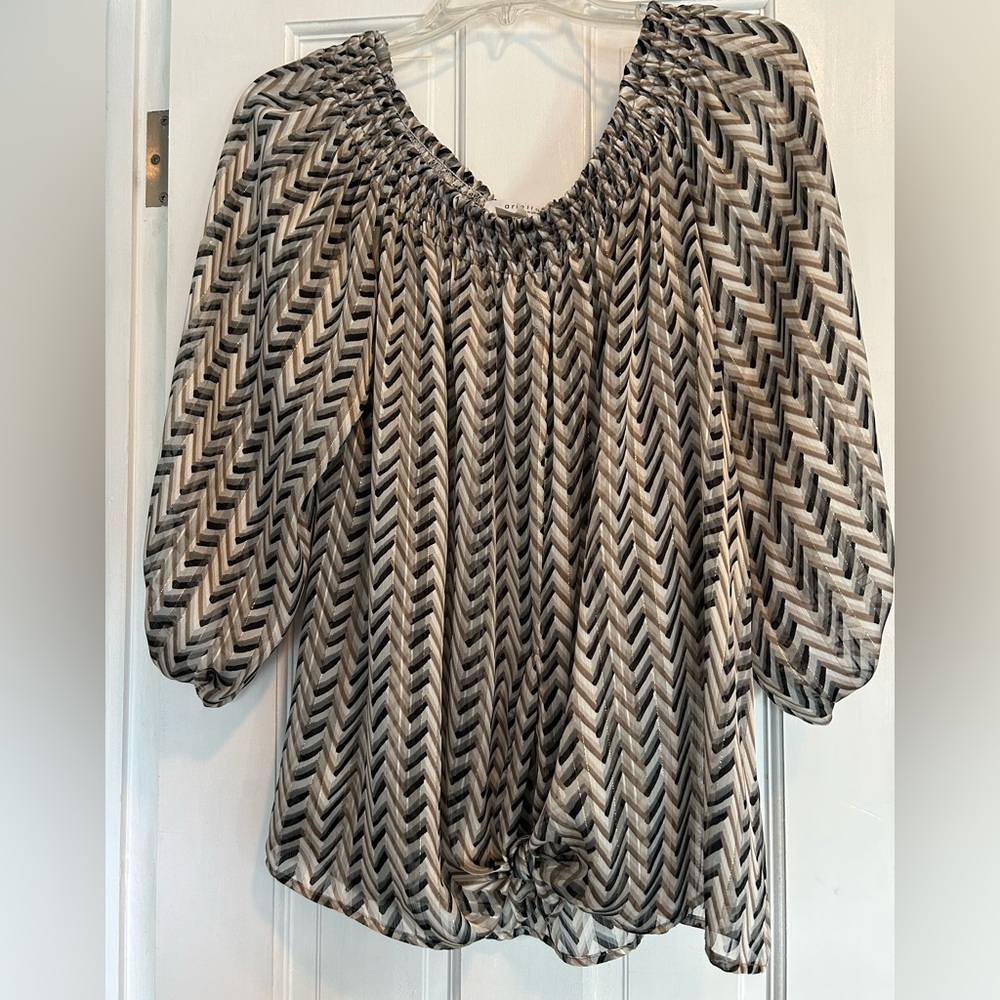 Ariella Sexy sheer off the shoulder Chevron pattern blouse